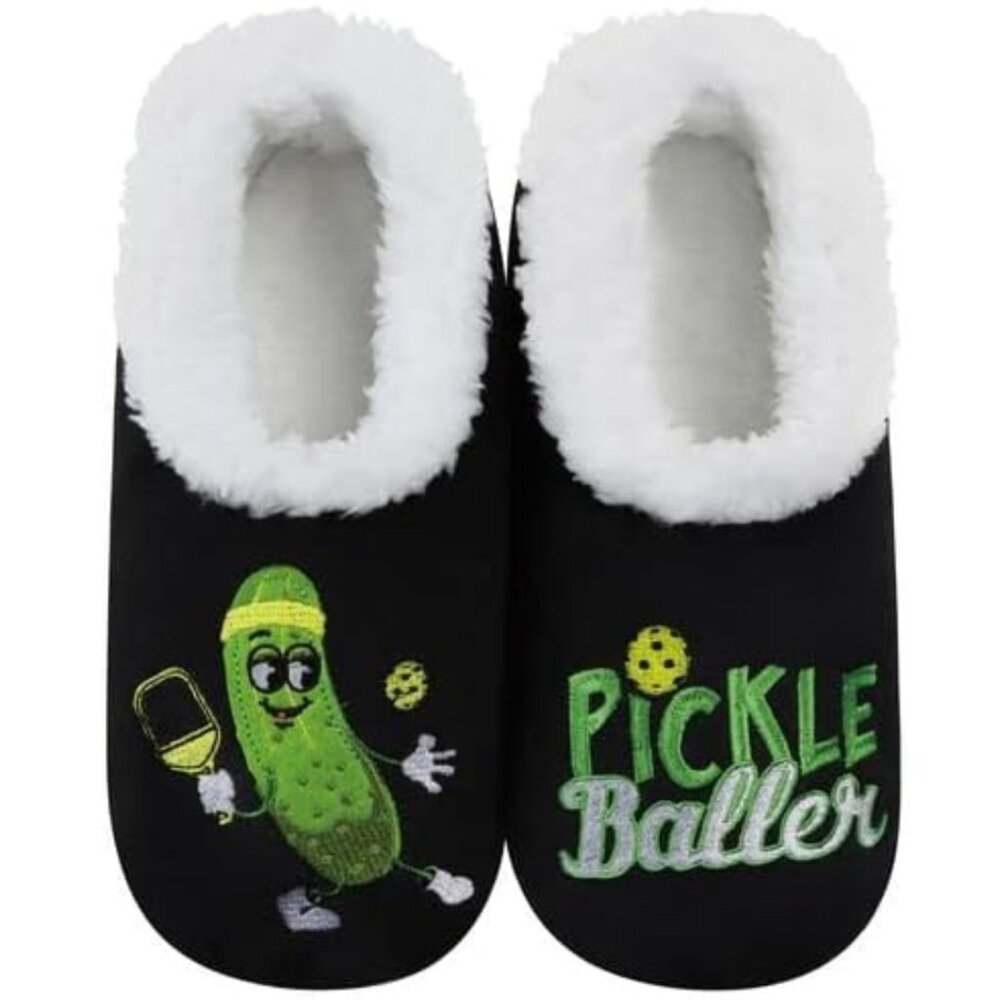 SNOOZIES Pickle Baller Pickleball Sherpa Lined Slippers S-XL NWT